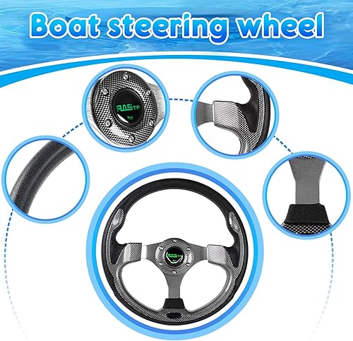 Vista 18 de RASTP Volante de barco de 12.6 pulgadas con adaptador de volante marino de eje de 3/4 pulgadas para la mayoría de barcos marinos, barcos, yates
