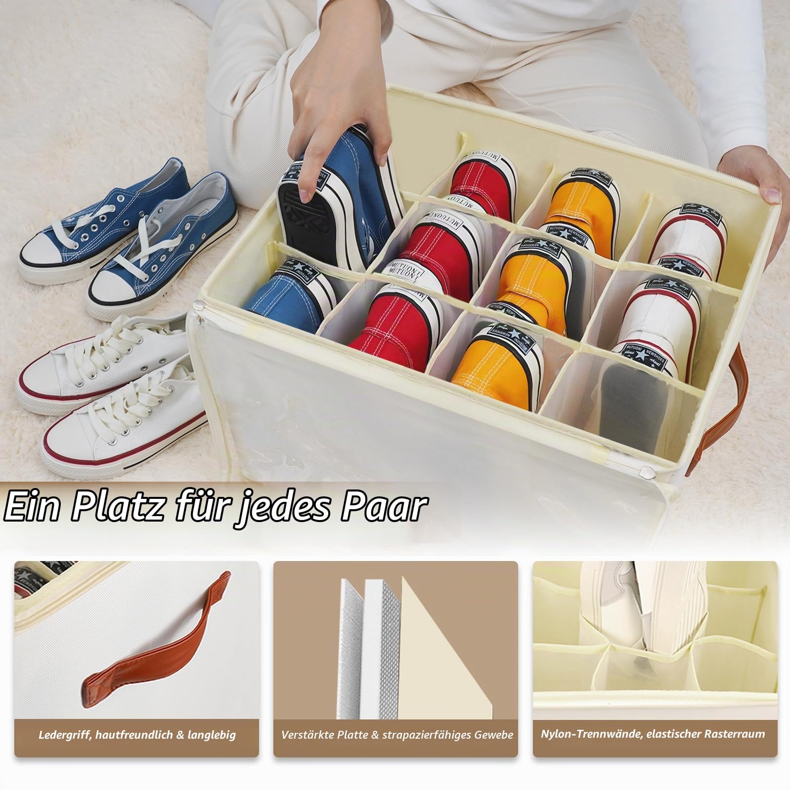Patinao 3 Stück Flexible Fächer Schuhorganizer Platzsparend Schuhbox | Separate Einzelfächer, Stapelbar, Faltbare Stoff Aufbewahrungsboxen für shoe, schuh organizer für schrank, schuhaufbewahrung