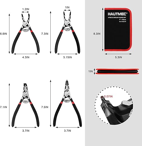 Miniatura 2 de HAUTMEC Juego de 4 alicates de anillo de presión de alto apalancamiento, alicates de clip interno y externo de 7 pulgadas, alicates de anillo de