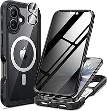 seacosmo Magnetic for iPhone 17 Privacy Case 6.3 Inch, Compatible with Magsafe [Built-in Tempered Glass Protector + Camera Protection] Full Body Shockproof Bumper Clear Back Cover for iPhone 17, Black