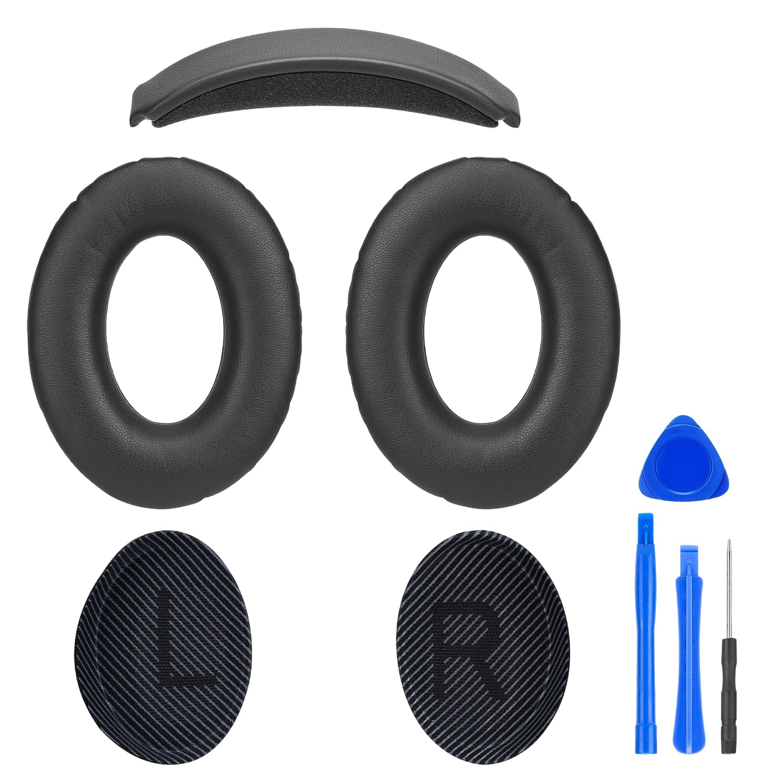 WADEO Kit di Sostituzione Cuscinetti e Archetto per Bose QC35 / QC35 II / QC35 II Gaming, Ritrova Comfort e Isolamento Acustico – Cuscinetti in Pelle Proteica