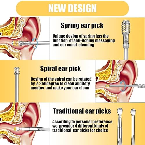 Miniatura 3 de Juego de 6 piezas de eliminación de cera de oído, juego de herramientas de limpieza, limpiador de curetas, limpiador de canales de acero inoxidable
