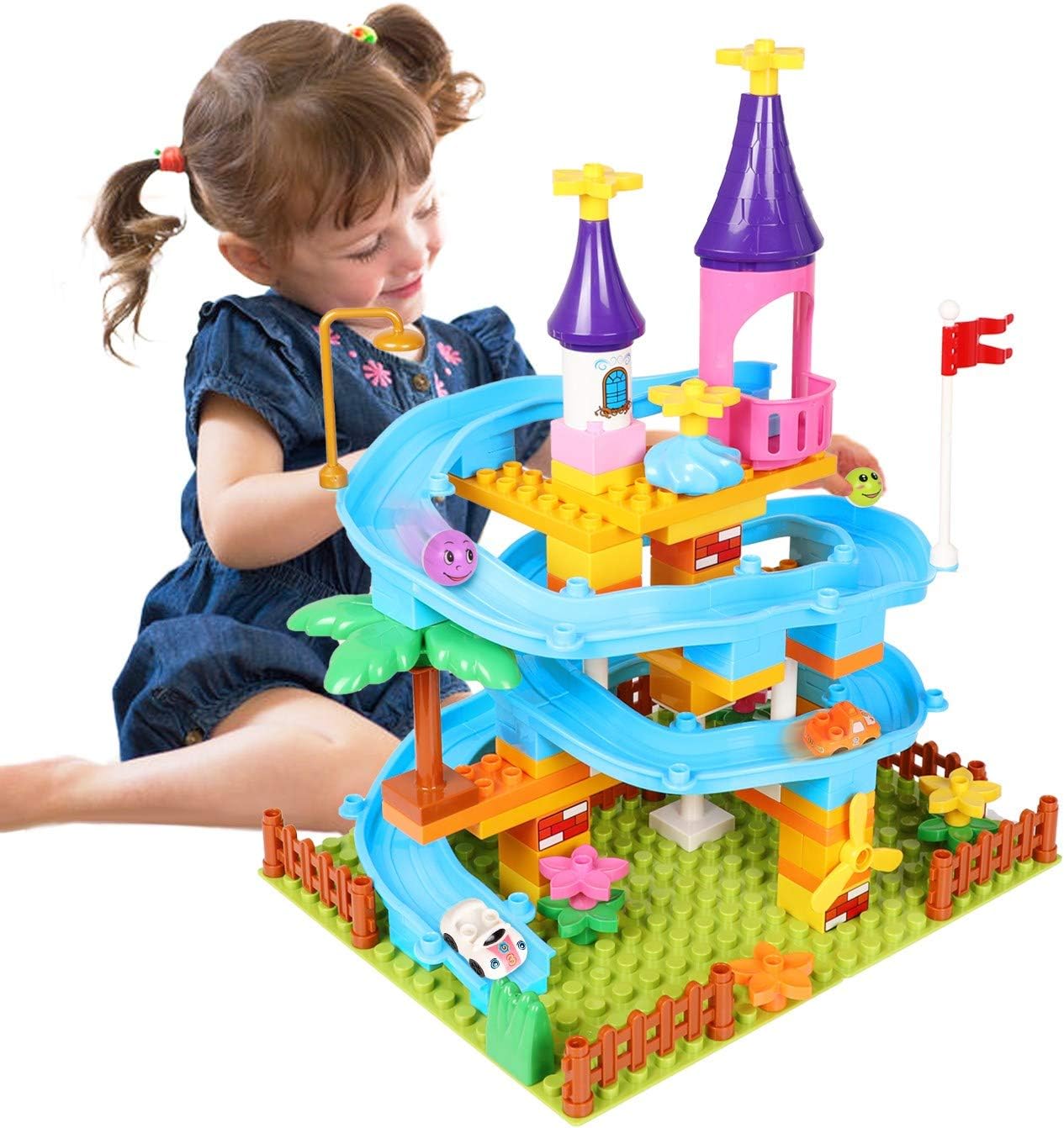 Marble Run Toy Building Sets, 86Pcs Castle Building Blocks for Age 3+, Marbles Track Building Toys, Large Building Bricks Race Track STEM Educational Toys for Toddler Boy Girl Birthday Toys Gifts