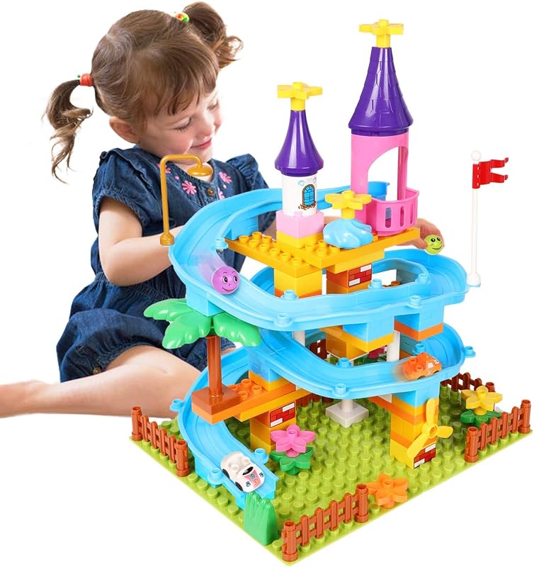 Marble Run Toy Building Sets, 86Pcs Castle Building Blocks for Age 3+, Marbles Track Building Toys, Large Building Bricks Race Track STEM Educational Toys for Toddler Boy Girl Birthday Toys Gifts