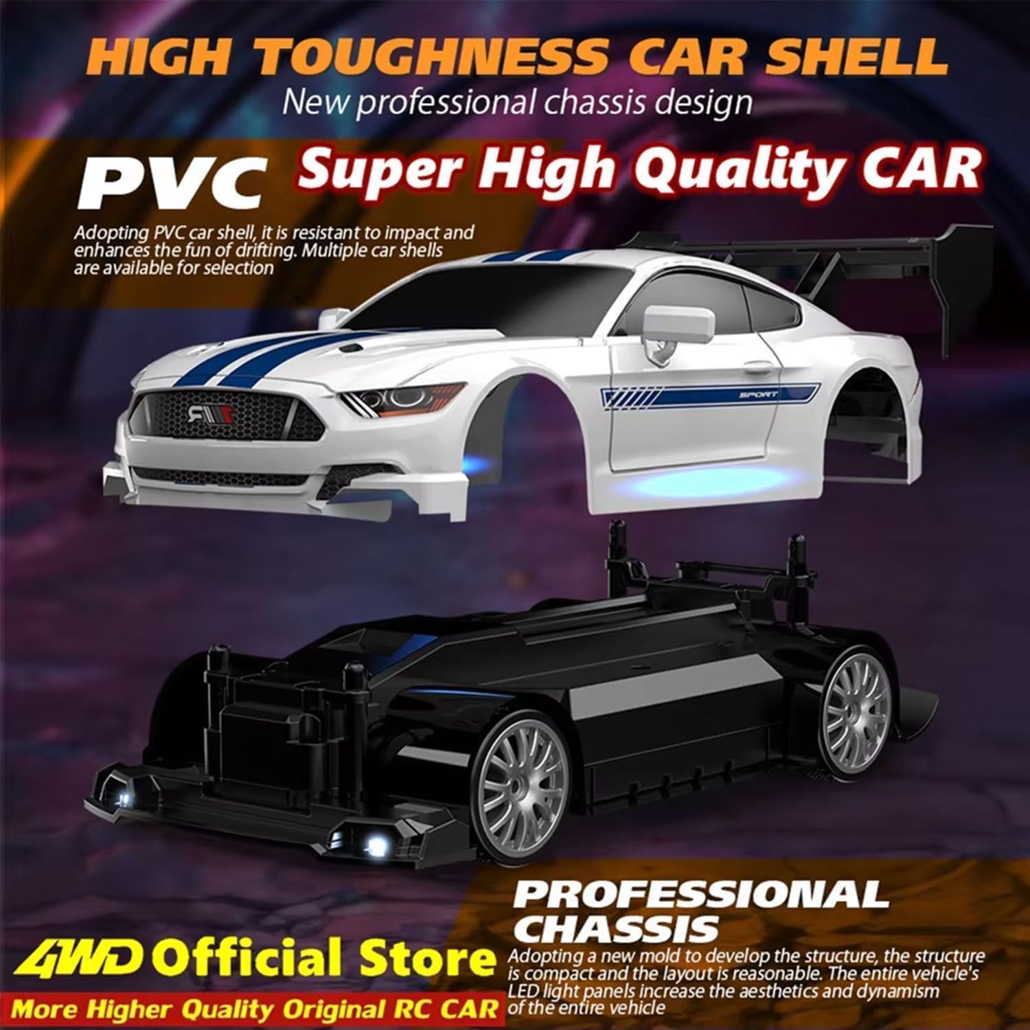 Masterworks RC Drift Car, 1:24 Mini 4WD Remote Control Drift Cars with Semi Proportional Throttle and LED Light, 30KM/H RC Racing - Image 3
