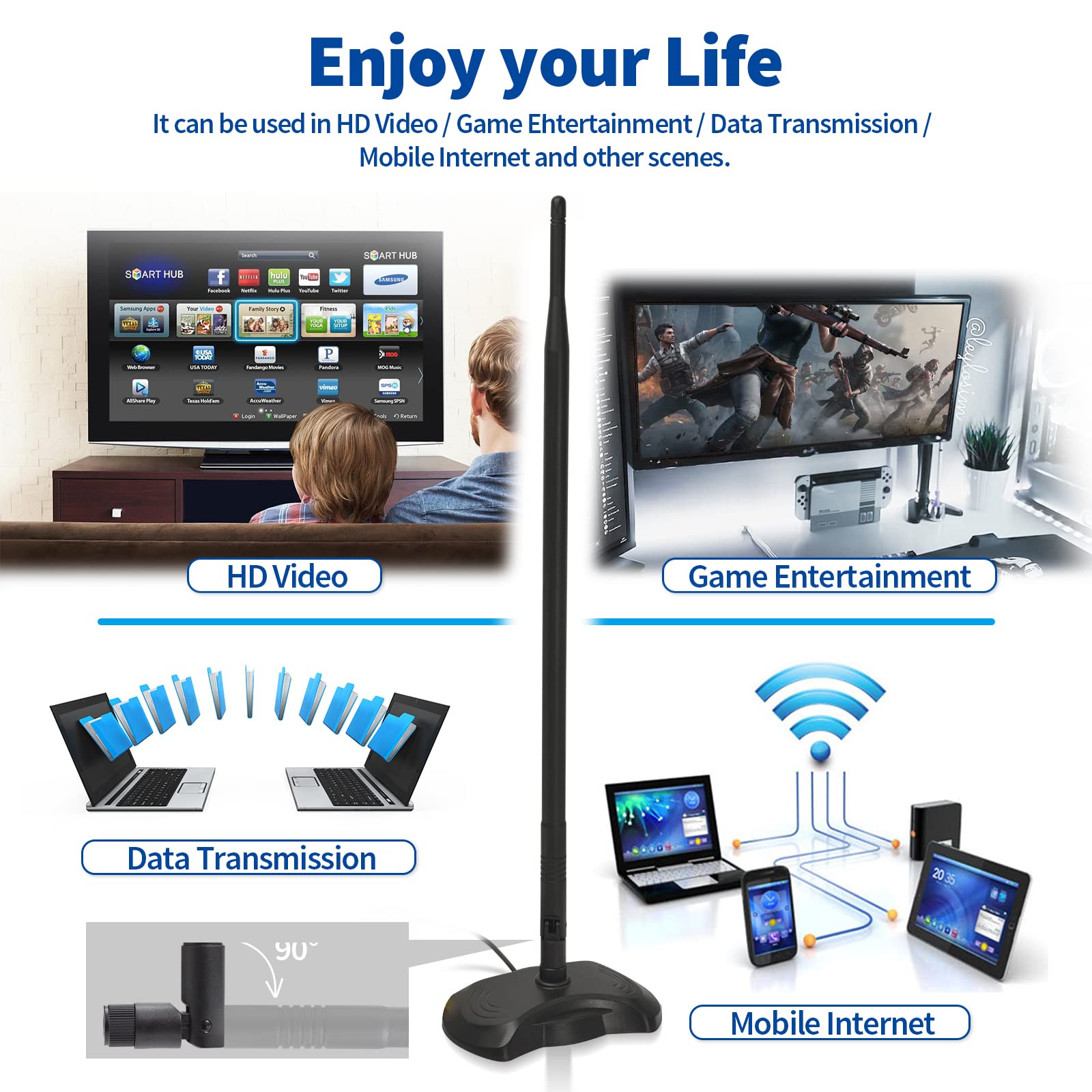 Eightwood Antenna WiFi 2.4G/5.8G RP-SMA Antenna 12dBi Tilt-And-Roll WLAN Antenna con Base Magnetica per Scheda WiFi Schede PCI WiFi Router wirelesse Bluetooth ZigBee