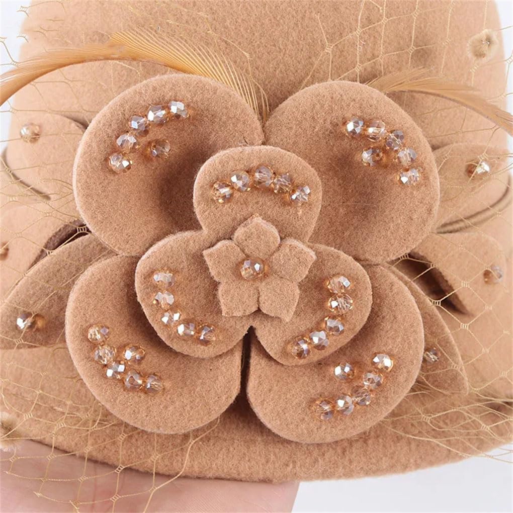 SaoBiiu Lusso Fedoras Cappelli Donne Autunno Lana Bombetta Inverno Matrimonio Fedora Cappello Floreale Chiesa Fascinators Elegante Feltro Cap