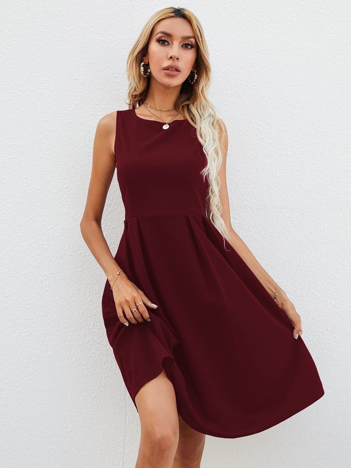 Amazon.com: Neeno Women's Dresses Solid Fit & Flare Dress Without Bag Dress  for Women (Color : Burgundy, Size : X-Small) : Clothing, Shoes & Jewelry