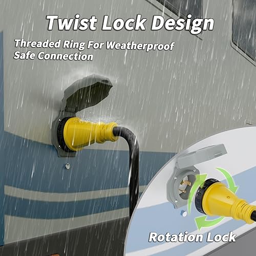 Miniatura 3 de Cable generador de 50 amperios, cable de extensión RV de 25 pies y 50 amperios con bloqueo giratorio, cable generador 50A de 4 clavijas amarillo,