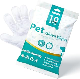 MEDUWEDU 10-Pack No-Rinse Pet Glove Wipes for Dogs & Cats - 5-Finger Hypoallergenic Grooming Mitts with Coconut Oil & Aloe Vera