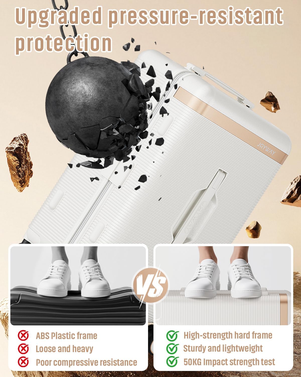 Joyway 22 Inch Carry on Luggage with Cup Holder, Hard Shell Suitcases with Shock Absorbing Spinner Wheels and Pressure-resistant Frame, Lightweight Carry-on Luggage with TSA Lock, Beige - Image 2