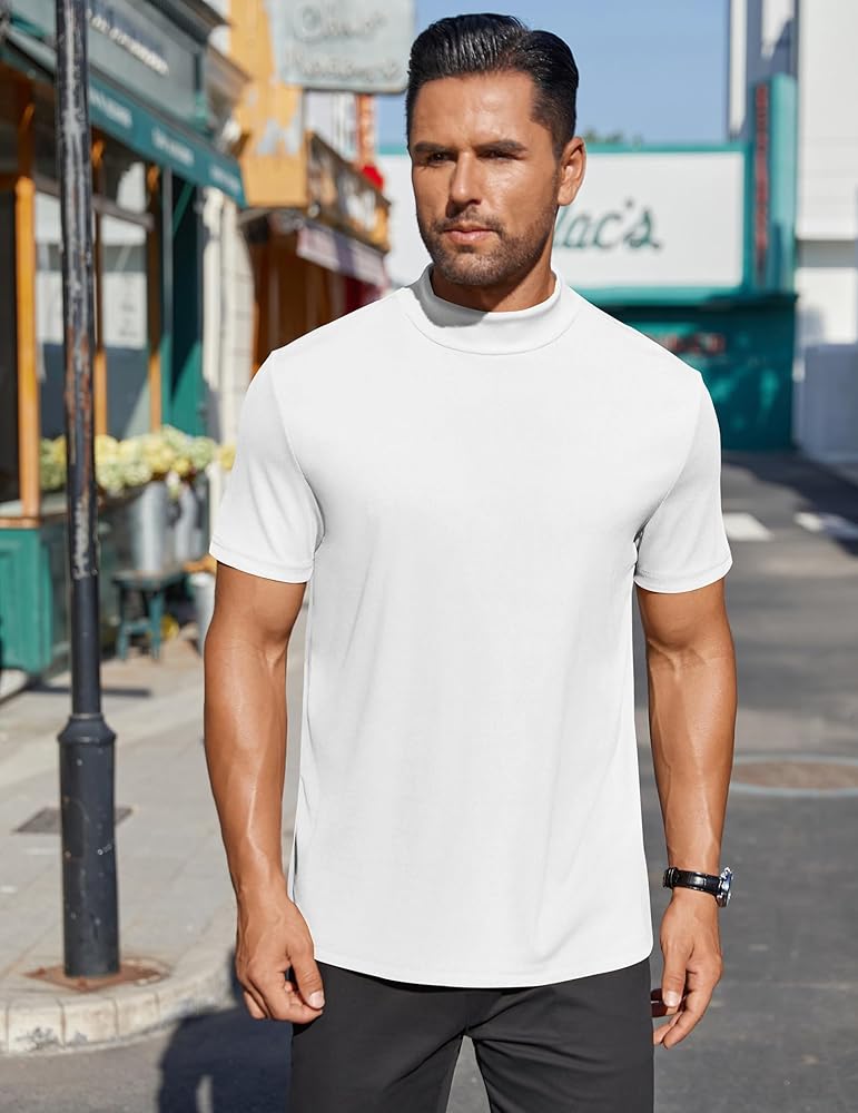 COOFANDY Mens Mock Neck Shirts Casual Short Sleeve Basic T-Shirts