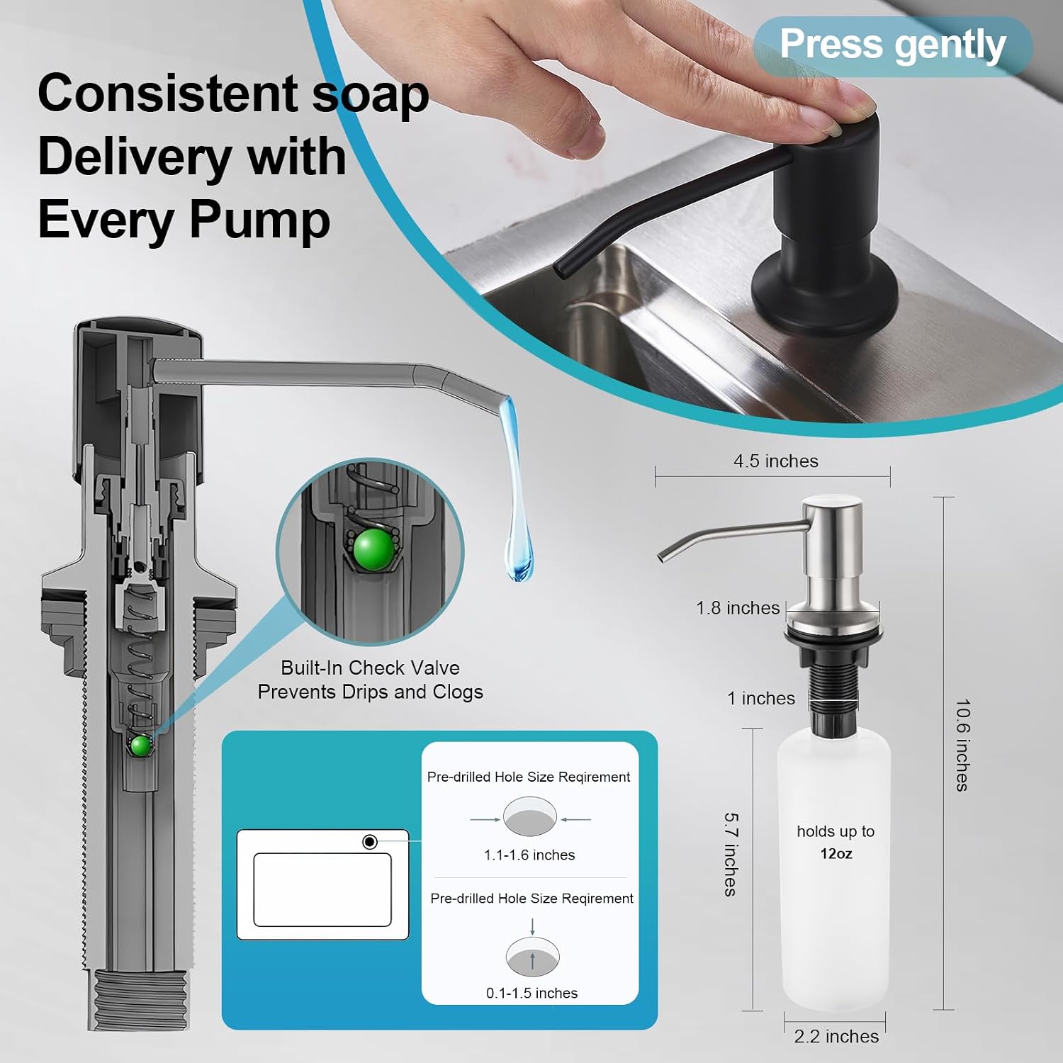 Kitchen Faucets with Pull Down Sprayer and Soap Dispenser, 3 Function Sprayer, Matte Black Stainless Steel Single Handle High Arc Sink Faucet for RV, Bar, Farmhouse, Laundry, Outdoor