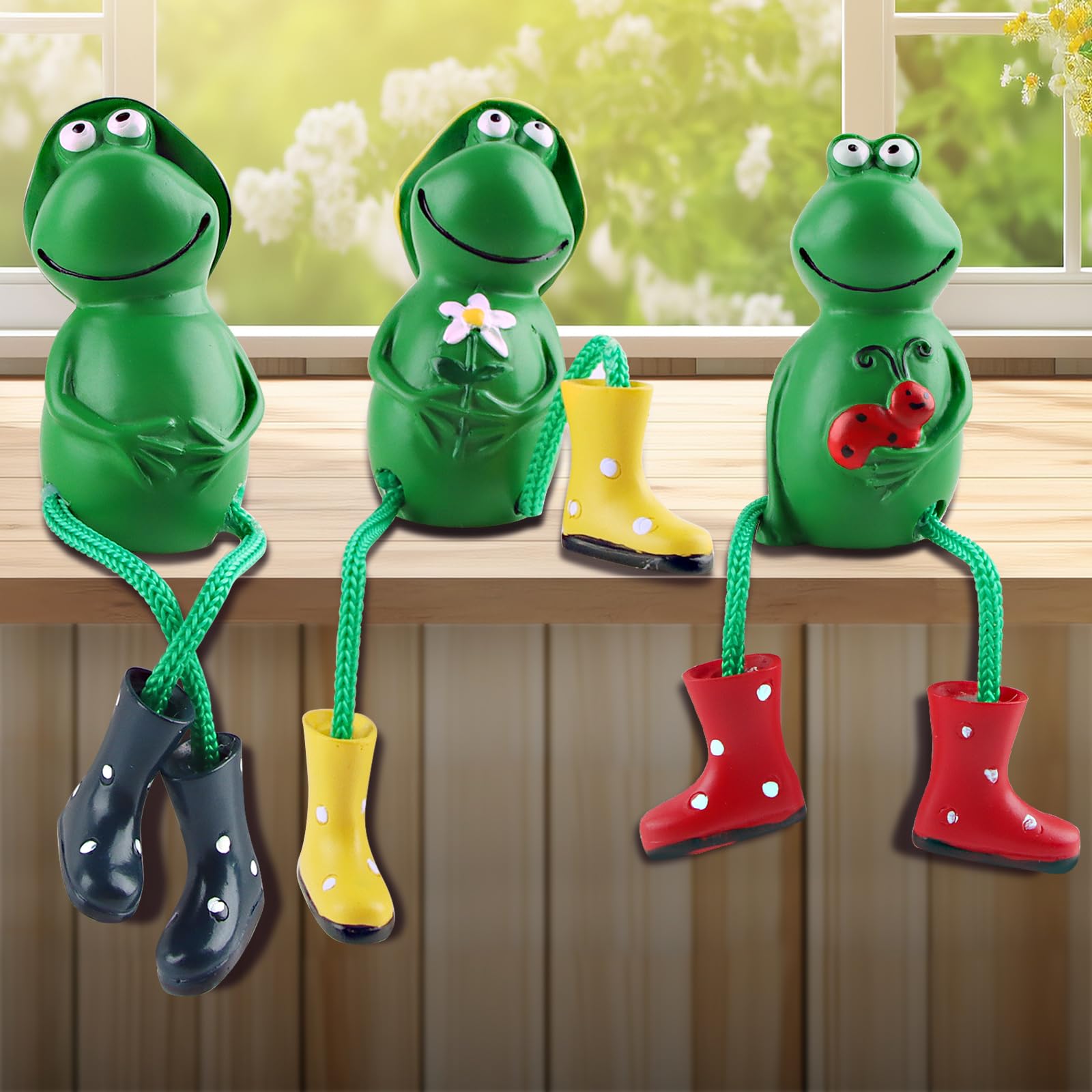 Waldspring 3 Piezas Esculturas de Ranas con Patas Colgantes, Resina Estatua de Rana, Lindos Pies Colgantes Adornos de Rana, Decoracion de Jardin, para Balcones, Baños, Salas de Estudio