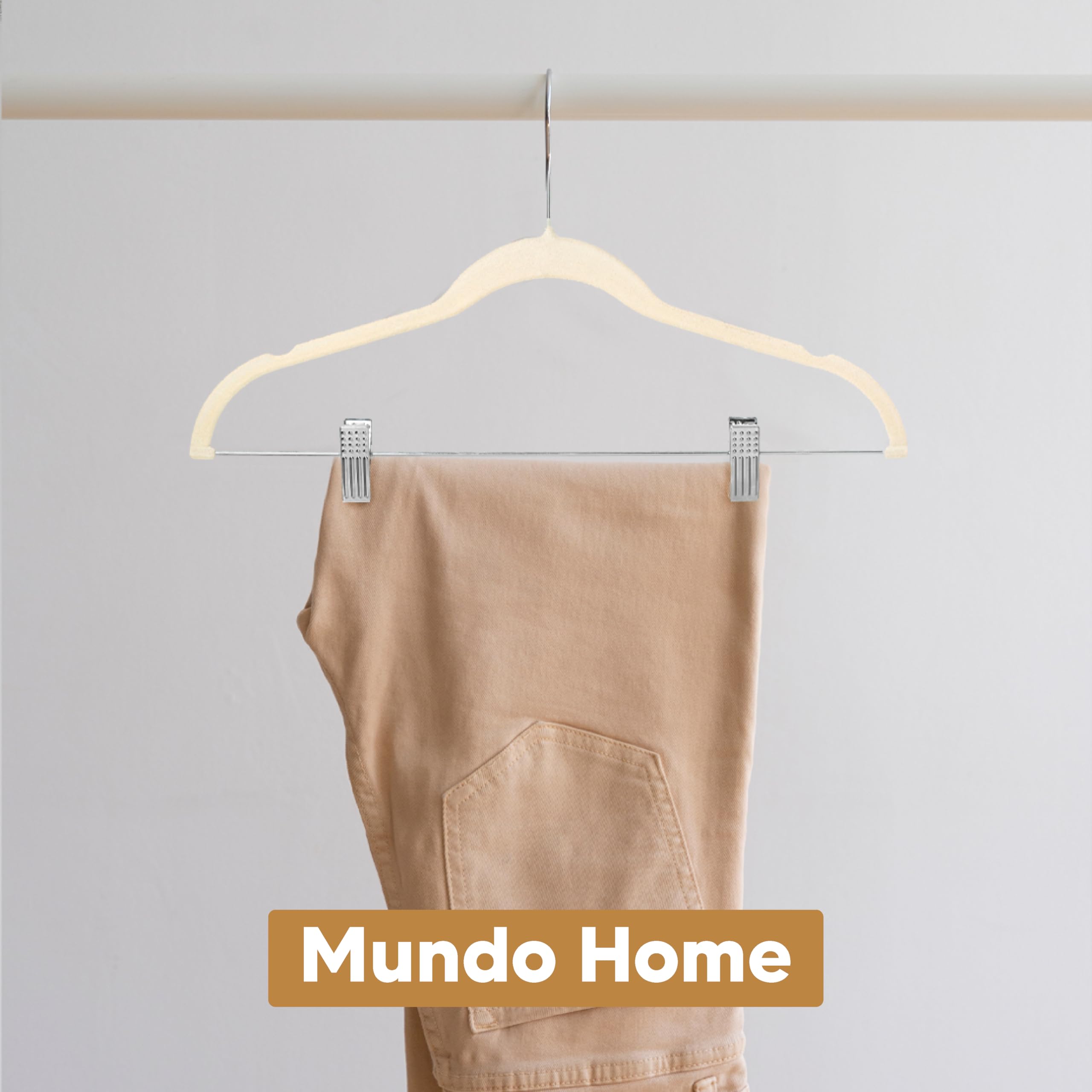 12X Perchas Terciopelo Beige Antideslizantes con Pinzas - Colgadores de Ropa Terciopelo Finas para Pantalón - Perchas Ropa Terciopelo Multifuncional con Gancho 360º