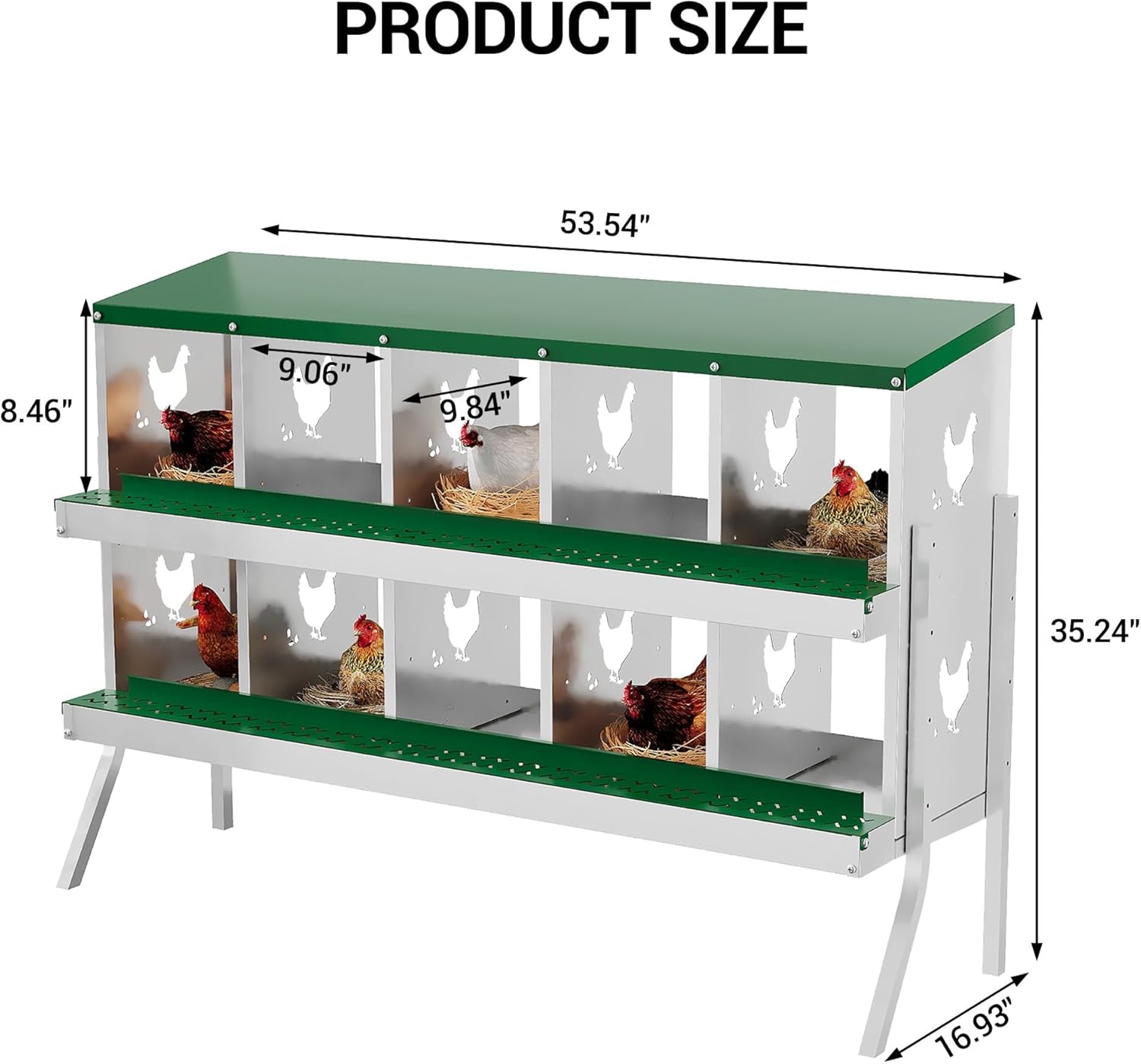10-Compartment Metal Chicken Nesting Box - with Perch, Secure Lid & Metal Legs, Wall-Mount or Free-Standing Nesting Boxes for Hens