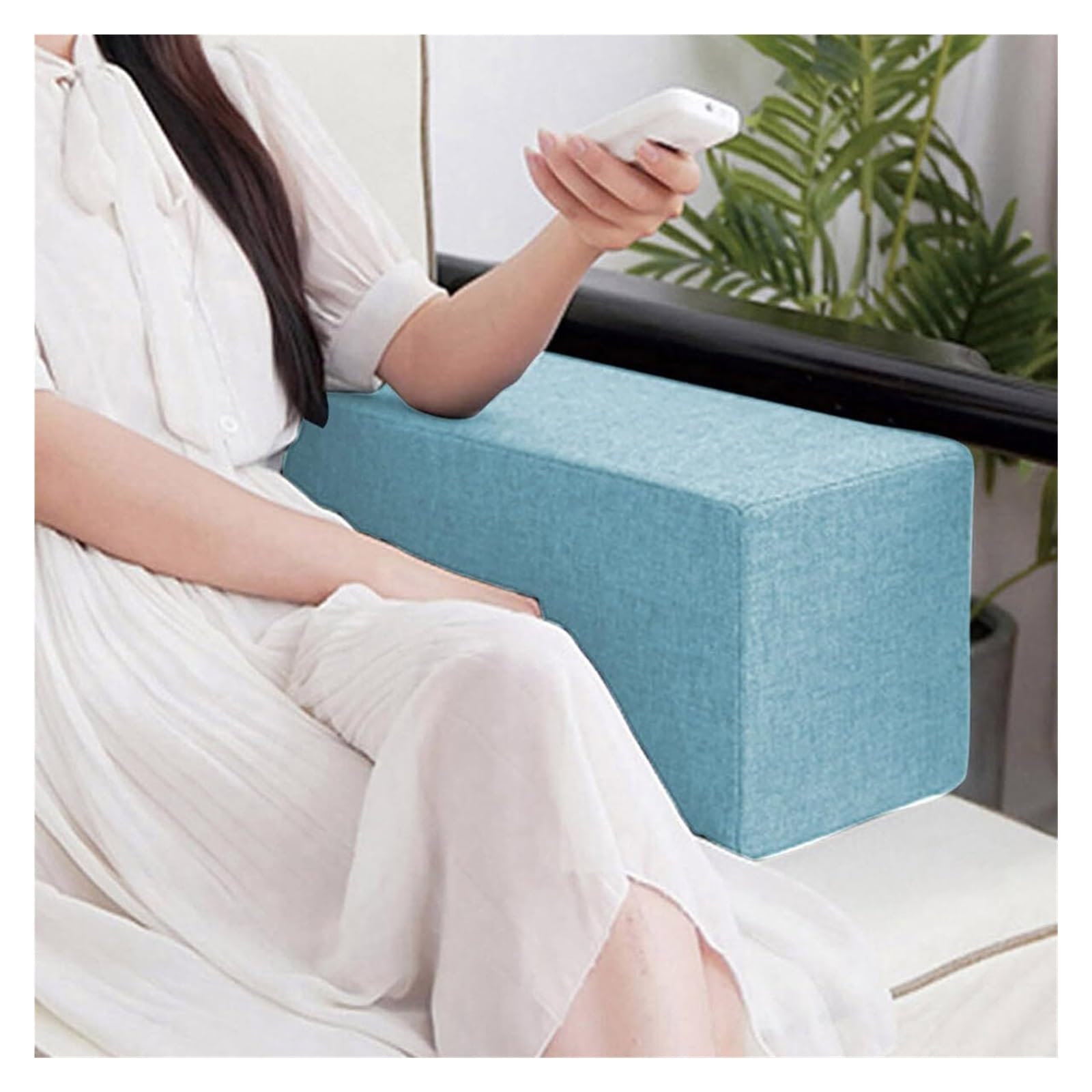 Sofa Bed Armrest Cushion for Head/lumbar Spine Linen Fabric Cover Square Headrest Cushion, Armrest Cushion, Support Cushion for Arm/head/lumbar Spine Gap Filler Elbow Pillow(Light blue,15x20x55cm)