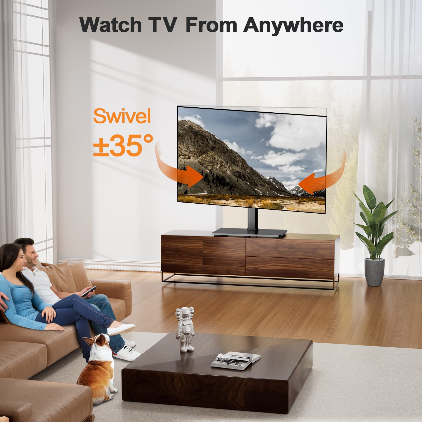 Perlegear Supporto TV Girevole per TV 37-70 pollici - Piedistallo TV Universale con Regolazione in Altezza, Supporto TV da Tavolo con Base Temporizzata, Max VESA 600x400mm, Fino a 45kg