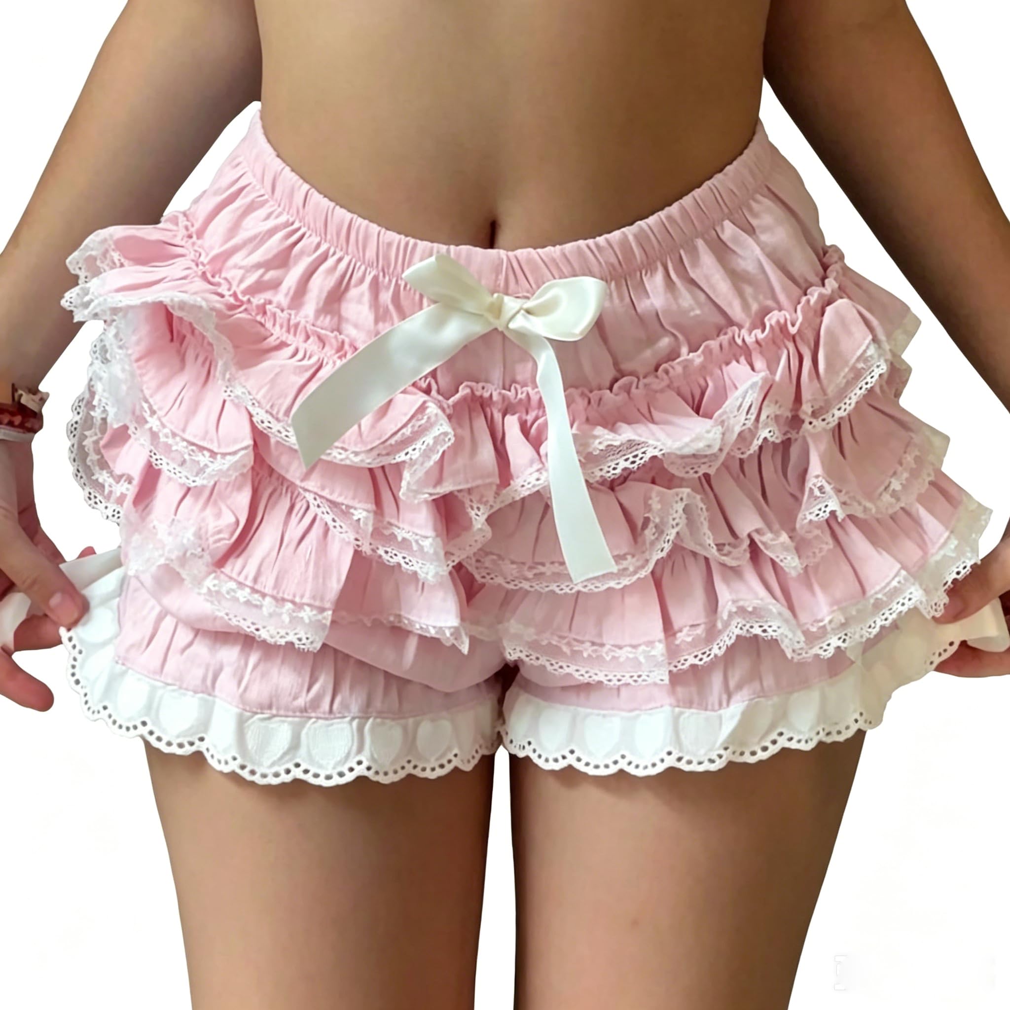 Women Y2k Lolita Bloomers Ruffle Lace Frilly Shorts Layered Pumpkin Bottoms