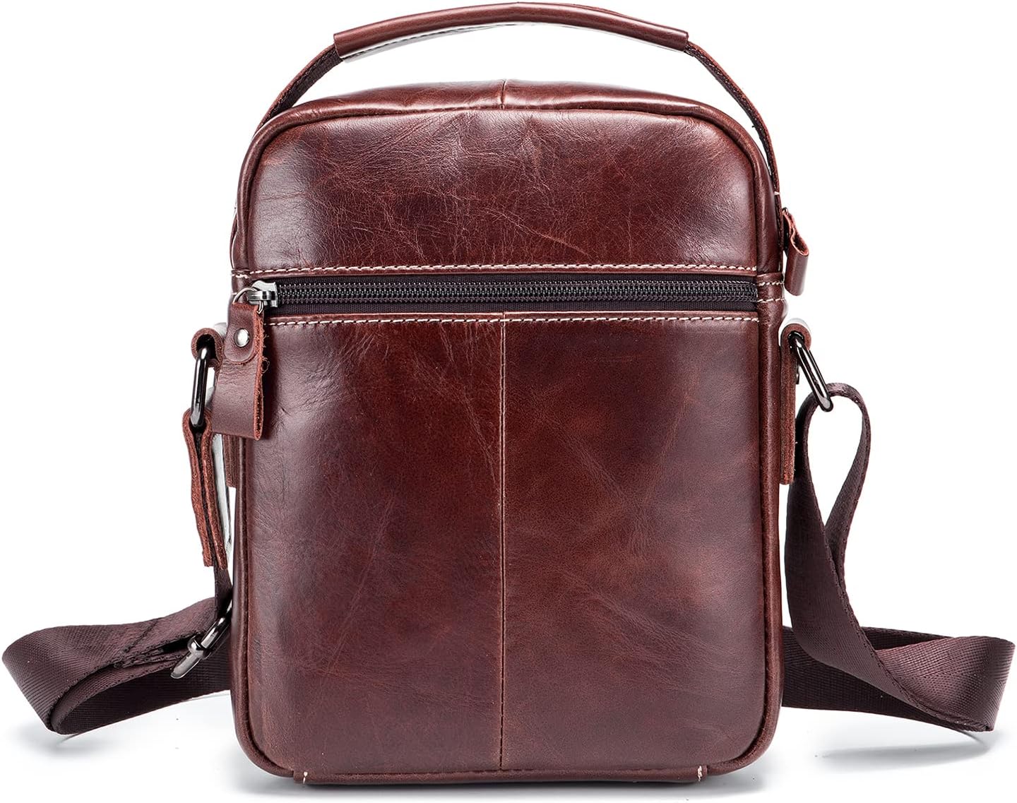 LUKZIJAES Small Genuine Leather Shoulder Bag Men Messenger Handbag Lightweight Sling Crossbody Bag