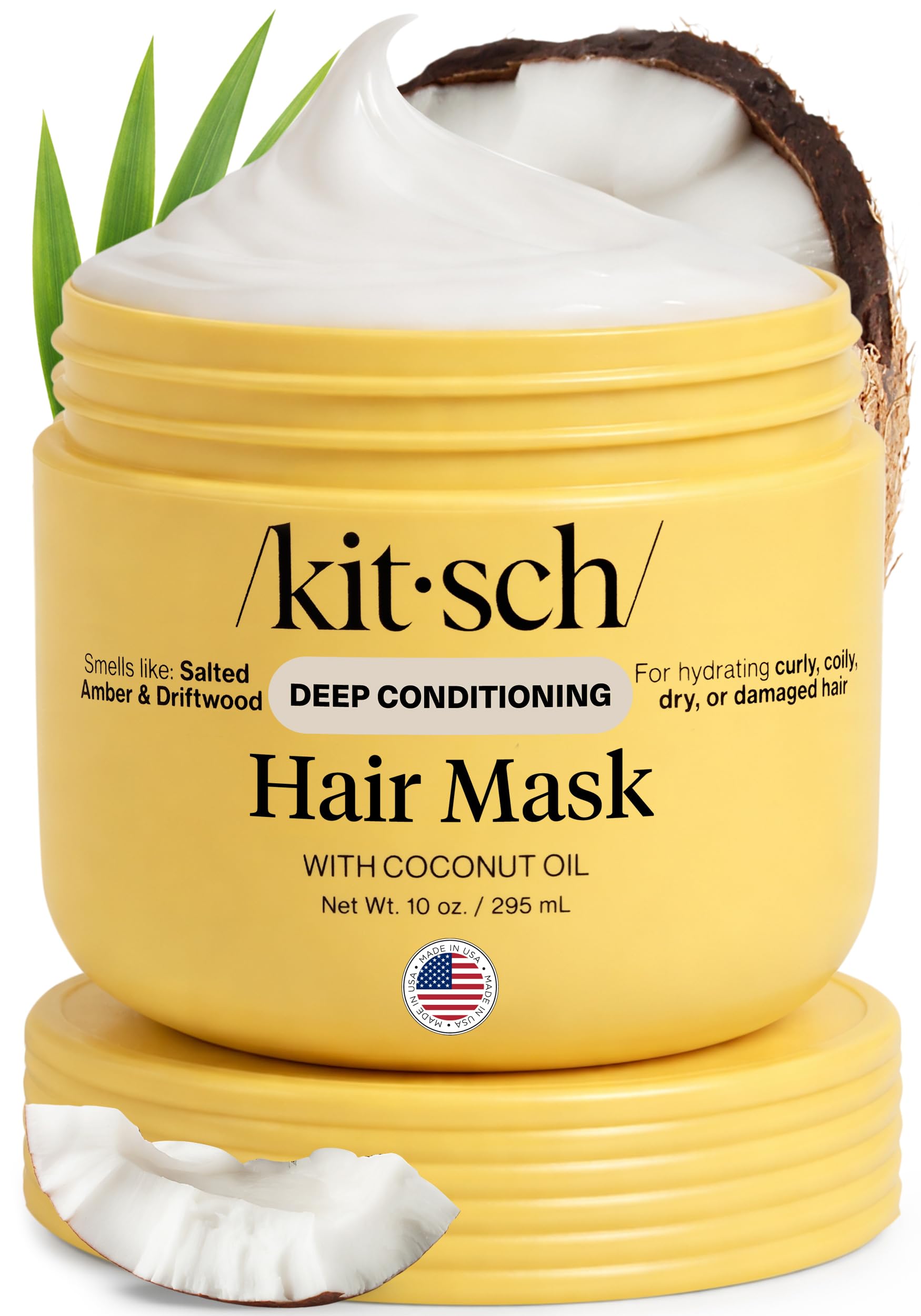 Kitsch Deep Conditioning Hair Mask – Moisturizing Hair Mask for Damaged Hair with Coconut Oil – Hydrating, Strengthening & Frizz-Reducing Hair Care Treatment for Curly, Coily & All Hair Types - 10 oz