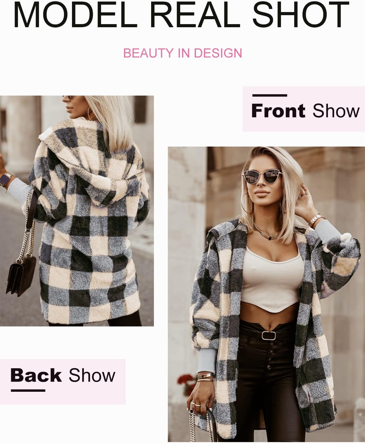 Dokotoo Womens 2025 Winter Long Sleeve Solid Fuzzy Fleece Open Front Hooded Cardigans Jacket Coats Outerwear with Pocket - Image 3