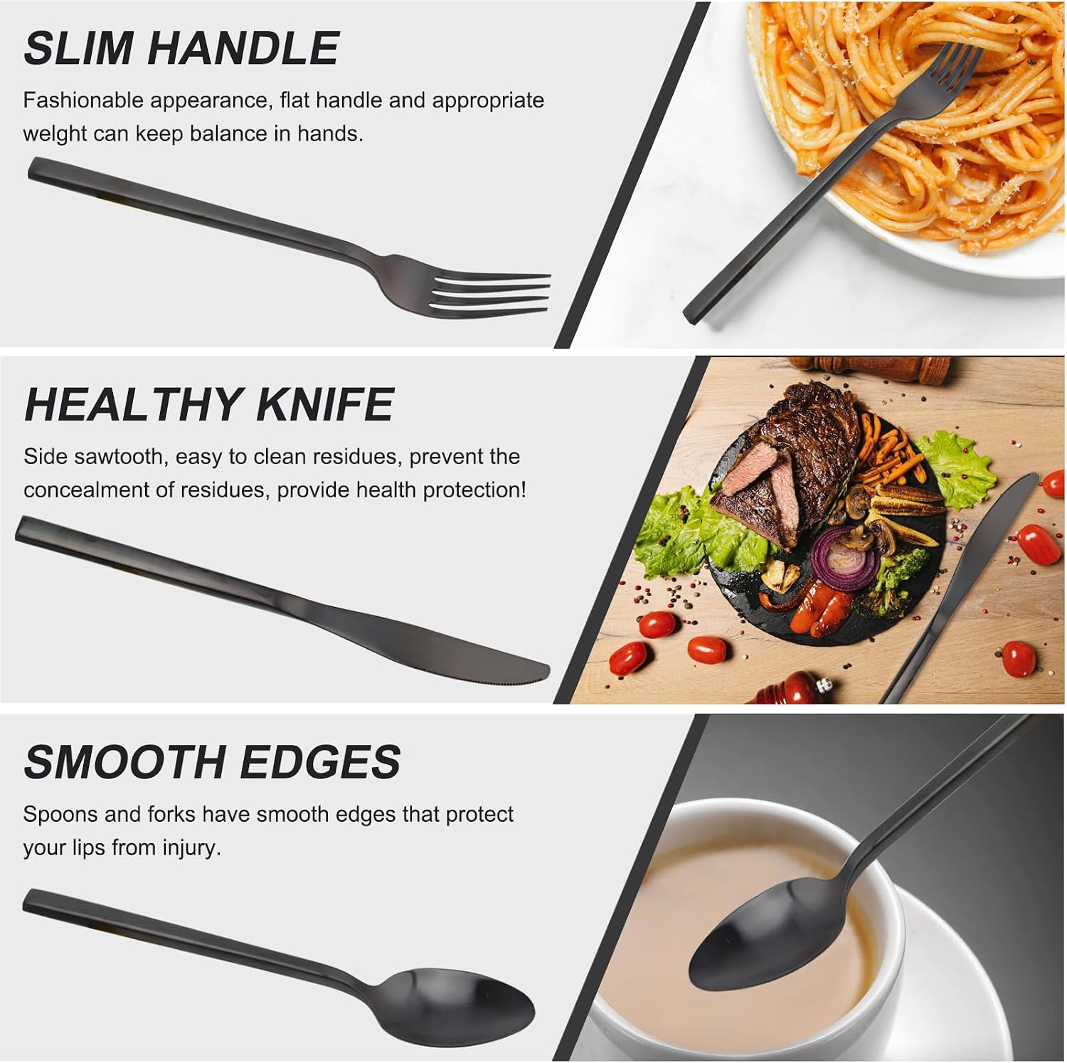 20 Piece Silverware Set for 4,Stainless Steel Flatware Set,Tableware Cutlery Set for Home and Restaurant Include Forks Knives Spoons,Mirror Finish,Dishwasher Safe (Black) image 5