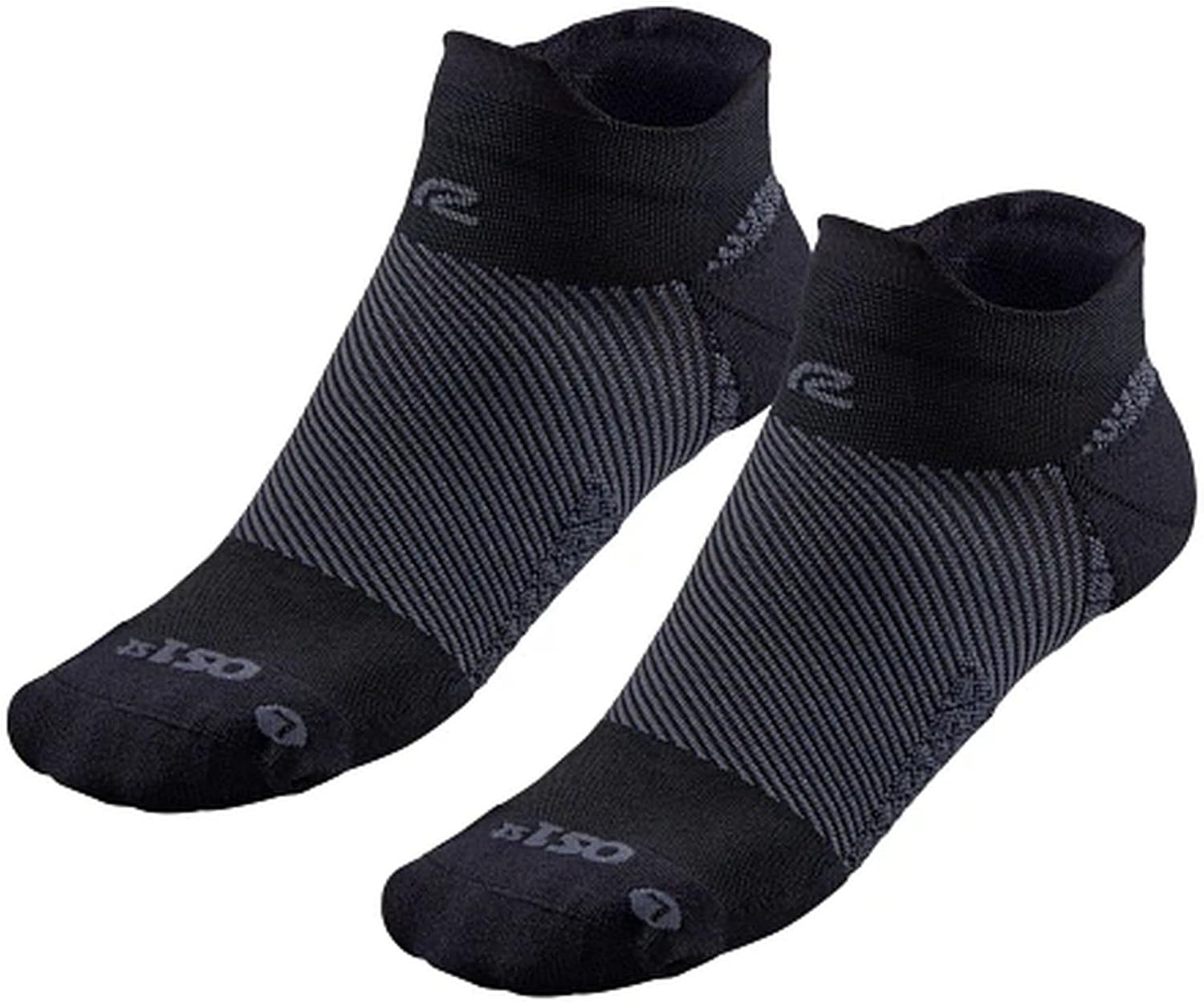 Road Runner Sports R-Gear OS1st Plantar Fasciitis No Show Socks for Men and Women, Black, M, (2 Pairs)