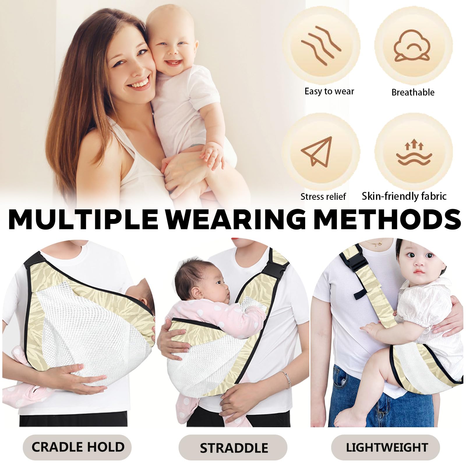 Fular Portabebe, Ajustable Mochila Portabebes, Portátil Portabebes para Bebés de 6 a 36Meses y Niños de Hasta 20kg (Amarillo)