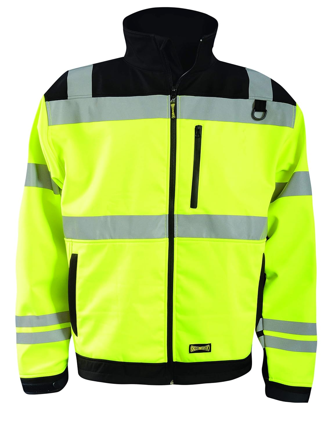 OccuNomix LUX-M6JKT-YM Water Resistant & Breathable M6 Soft Shell Jacket with 6 Pockets & D-Ring, 3 Season Design, Class 3, 100% ANSI Polyester, Medium, Yellow (High Visibility)