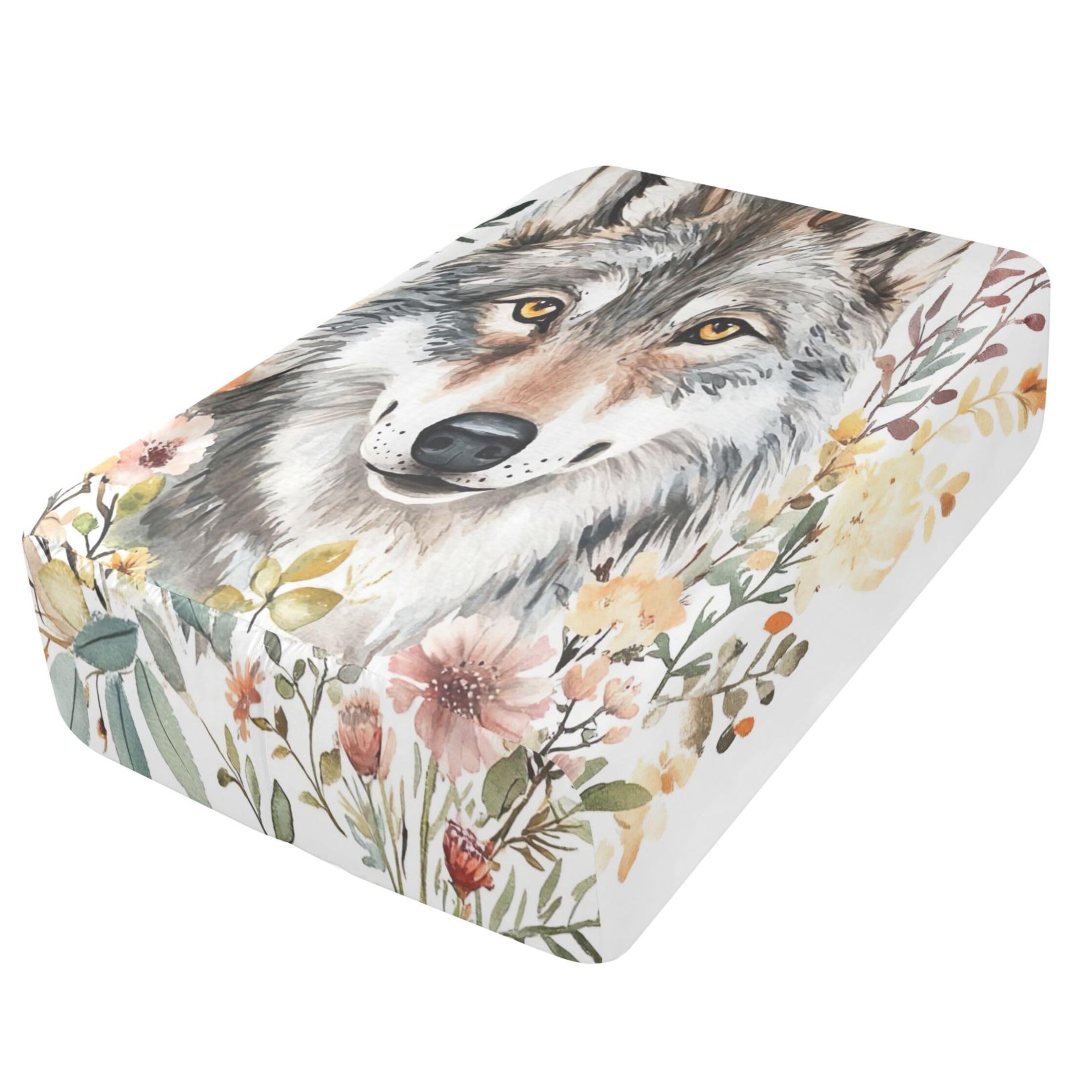 Sábana bajera ajustable tamaño individual de lobo de acuarela para colchón de aire, bolsillo extra profundo de 24 pulgadas, funda suave y transpirable con apertura de válvula de cremallera