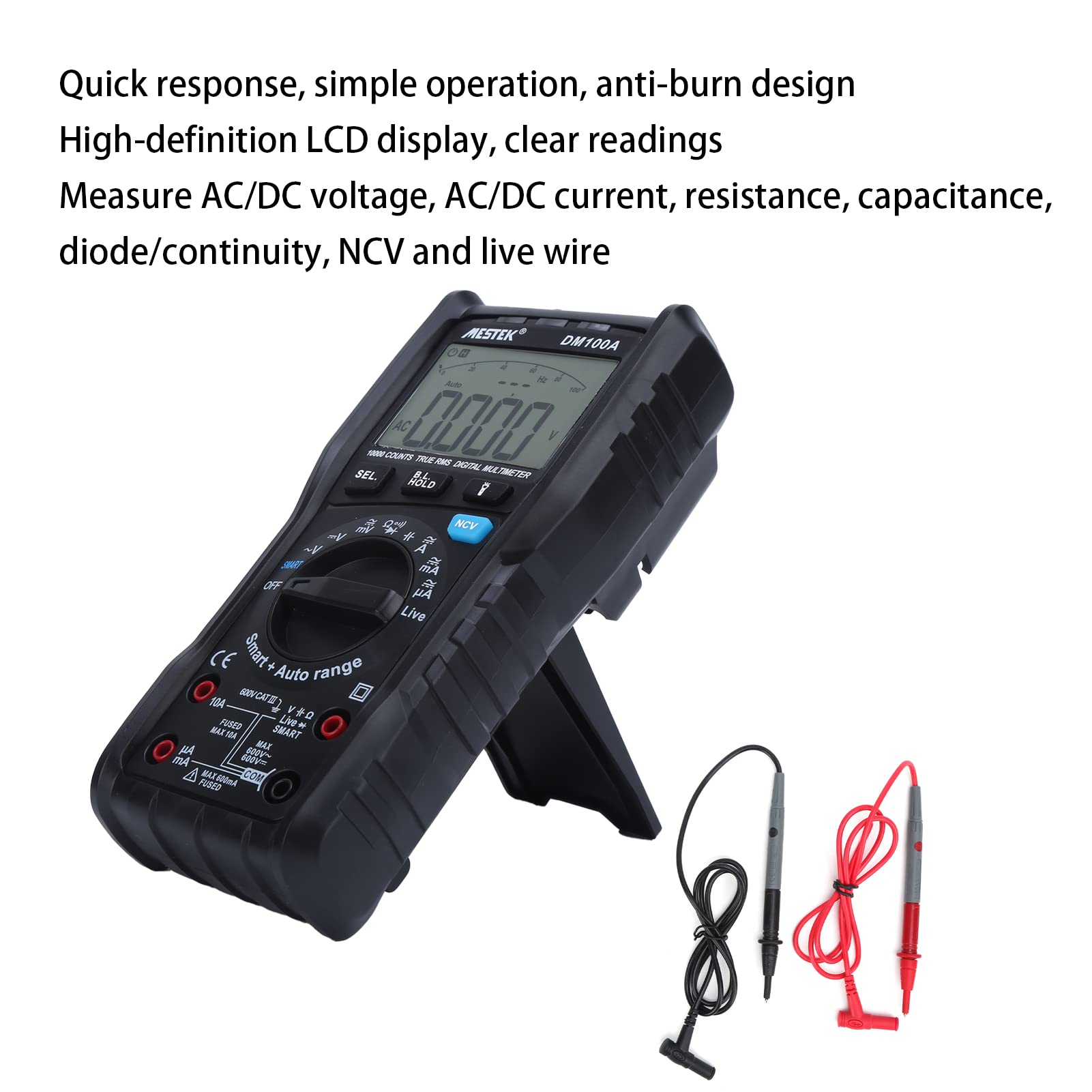 Multimetro Digitale DM100A Tester di Tensione e Corrente Portatile Ad Alta Precisione per Test Elettrici con Design Compatto e Display Chiaro