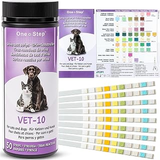 50 Tiras Reactivas Análisis de Orina Veterinario 10 Parámetros: Urobilinógeno, Glucosa, Bilirrubina, Cetona, Gravedad Específica, Sangre, pH, Proteína, Nitrito y Leucocitos