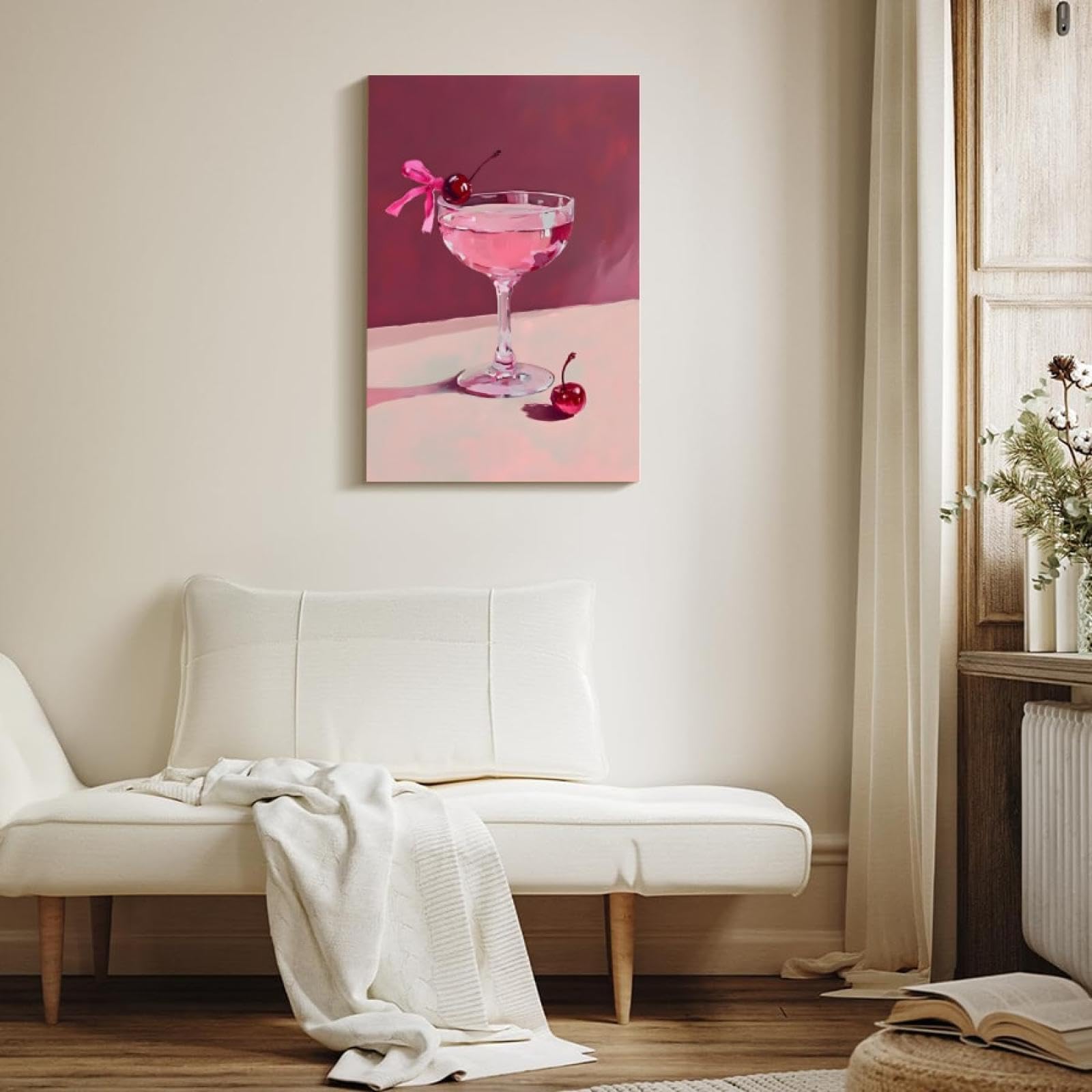 TONGYINLI Martini Pink Cocktail Canvas Plakat na płótnie Dekoracja sypialni Salon Hall 80 x 140 cm z ramą