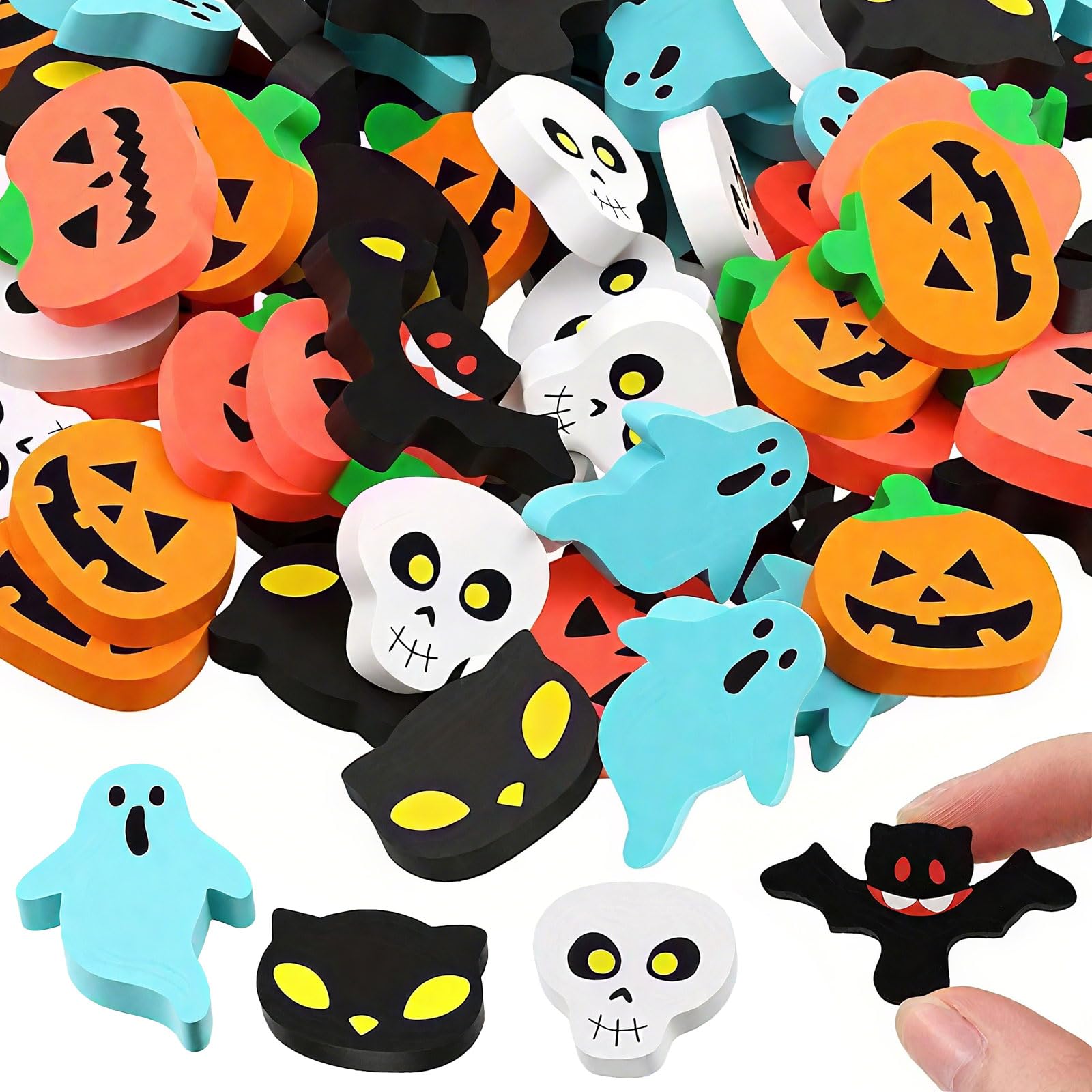 24 Pcs Halloween Mini Erasers for Halloween Gifts,Halloween Cute Small Erasers Bulk with Fun Pumpkin Ghost Bat,Eraser Trick or Treat Party Favors Gift Bag Filler for School Classroom Rewards Prizes