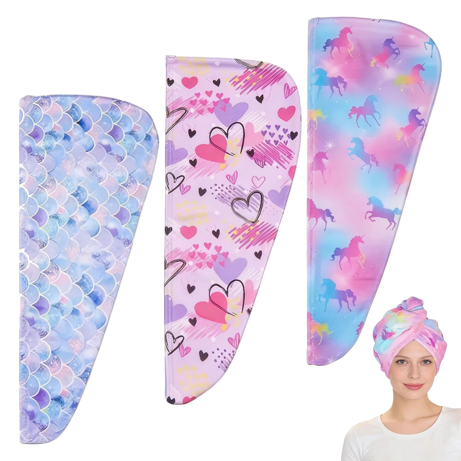 YIFKJYLF 3 Pcs Microfibre Hair Towel Wrap - Quick Drying and Super Absorbent Hair Towel Turban with Button for Women, Soft Lightweight Hairs Towels for Wet Hairs