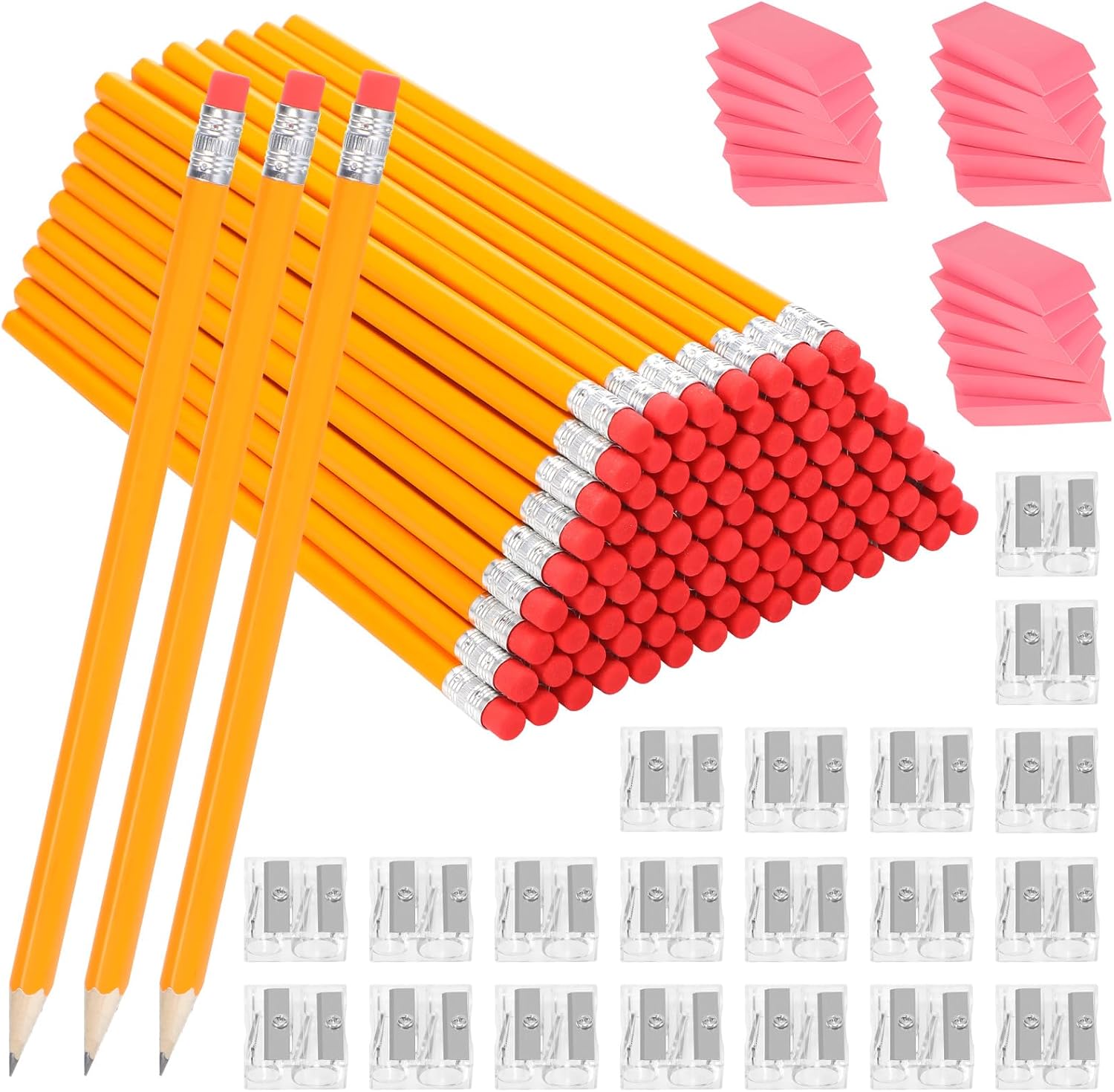 Seajan 140 Pcs 2 HB Pencil Erasers Sharpeners Back to
