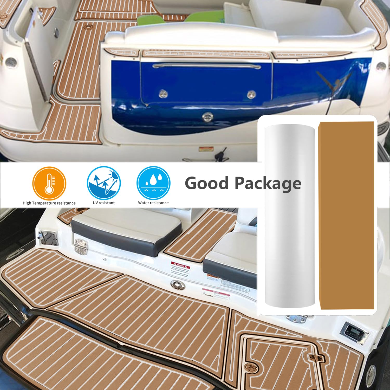 SenMore Schiuma Eva Tappetino per Barca, Navi e Marittimi, Tappetino Antiscivolo in Teak Artificiale può Essere Utilizzato per la Decorazione di Yacht, Kayak, Barche, RV, Piscine
