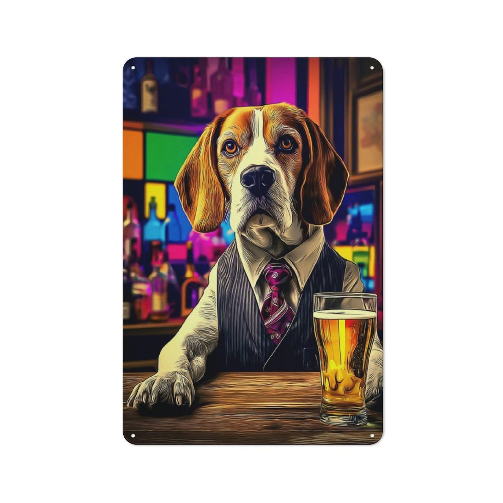 Junmoney Dog In Suit Enjoying Beer At Bar -12 Rustic Tin Sign 30X20cm For Lounge Or Reading Corner, For Vintage Wall Decor Fans, For Garage And Workshop Walls