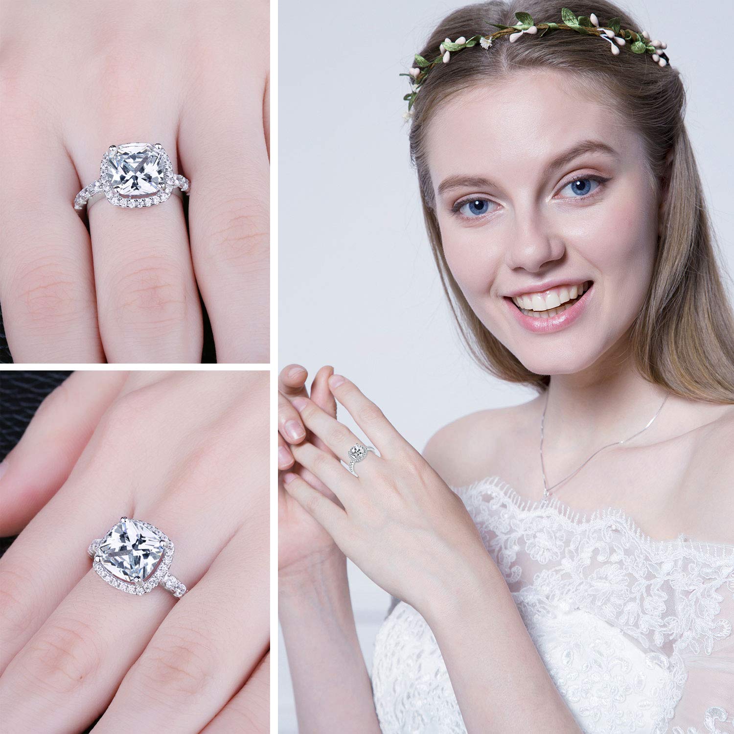JewelryPalace Bague de Fiançailles Anneau d'Alliance pour Femme, Coussin 3ct Zircone Cubique Mariage Promise Engagement Bague en Argent 925, Bijoux Femme Plaqué Or Jaune Or Rose Cadeau Anniversaire