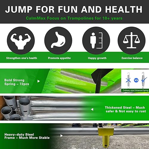 Miniatura 4 de CalmMax Trampolín de 12 pies, 14 pies, 15 pies y 16 pies, tipo reforzado trampolín con cierre de seguridad, aprobado por ASTM, trampolín combinado