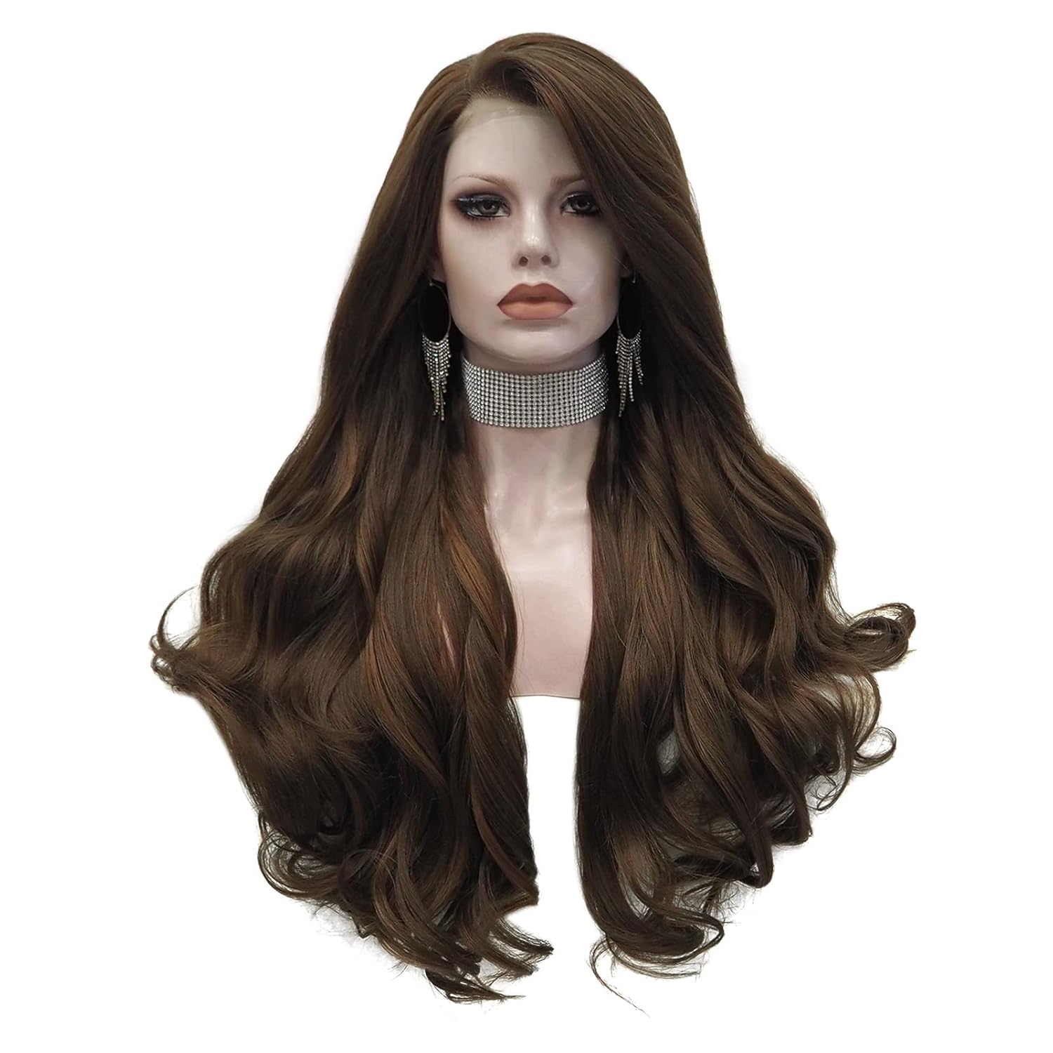 IMSTYLE Synthetic Lace Front Wig Brown Long Wavy Natural Hairline Heat Resistant Wig for Women Drag Queen 26 inch - Image 3