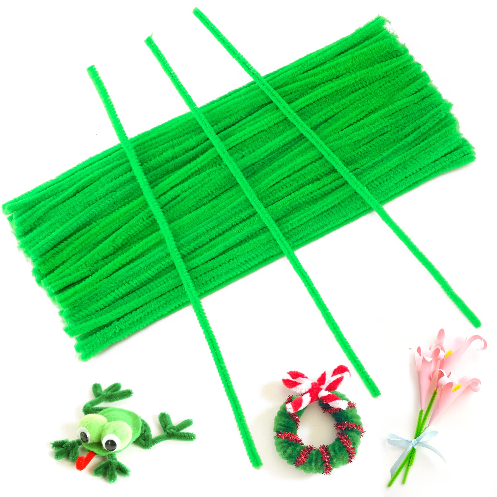 GCQQ 100Pcs Green Pipe Cleaners, 6mm*30cm Chenilles Stems Pipe, Chenille Crafts Pipecleaners for DIY & Cleaning