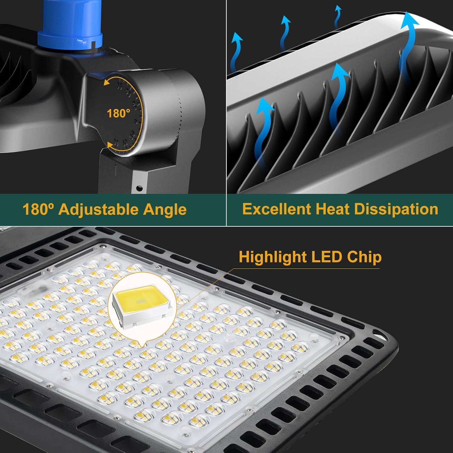 320W(350 X 1W LED) LED Parking Lot Lights Outdoor 48000lm(150LM/W) Dusk-to-Dawn 5000K Daylight Slipfitter Mount Commercial Area Street Lighting ETL Listed 7Yrs Warranty-4Pack(Black)