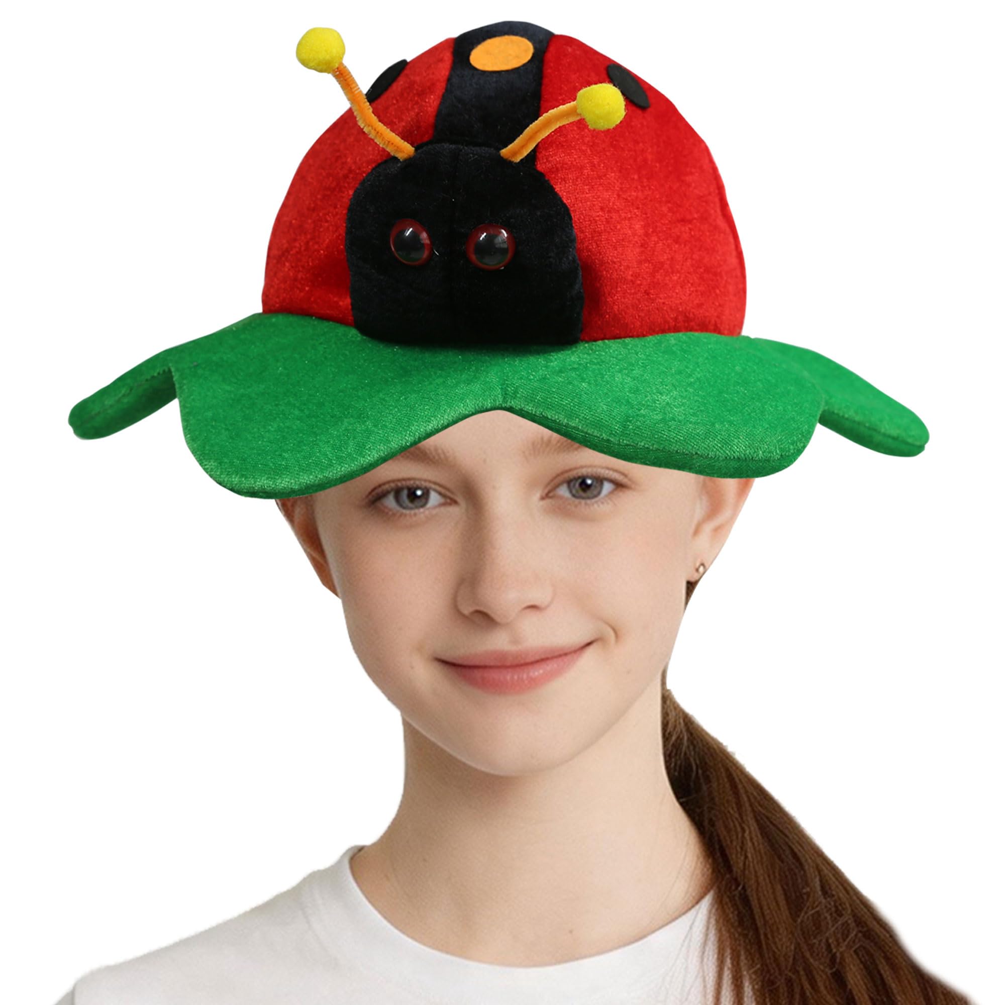 Hooin Cute Ladybird Hat with Leaf-Style Green Brim - Adorable Insect & Nature Theme Fancy Dress Costume Headwear for Parties