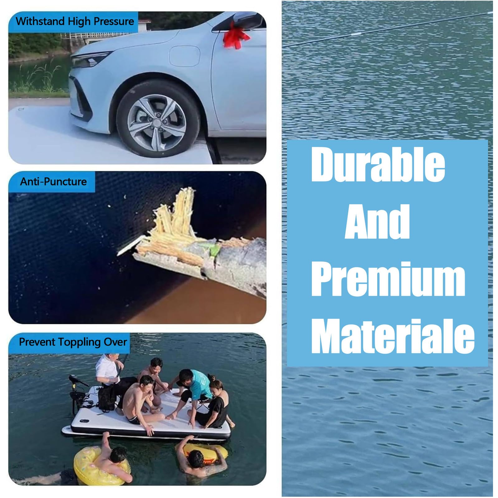 Muelle inflable para barco de pesca, capacidad de 200 kg, PVC grueso, cubierta antideslizante, plataforma flotante plegable para pesca, canotaje, lago, piscina