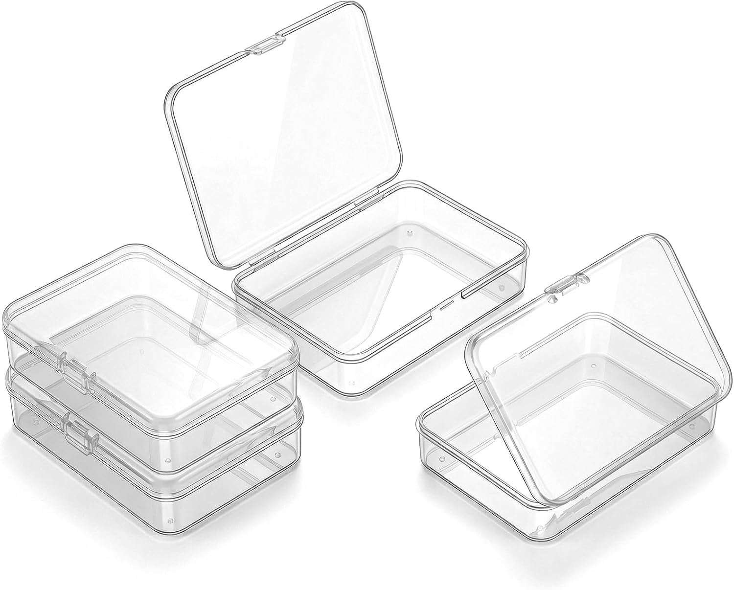 Hadnves 4 PCS Mini Plastic Storage Containers with Lids 4.13 × 2.95 Inches Small Clear Rectangle Organizer Box Card Case Holder for Collecting Small Items Beads Jewelry Cards Crafts Screws Game Pieces