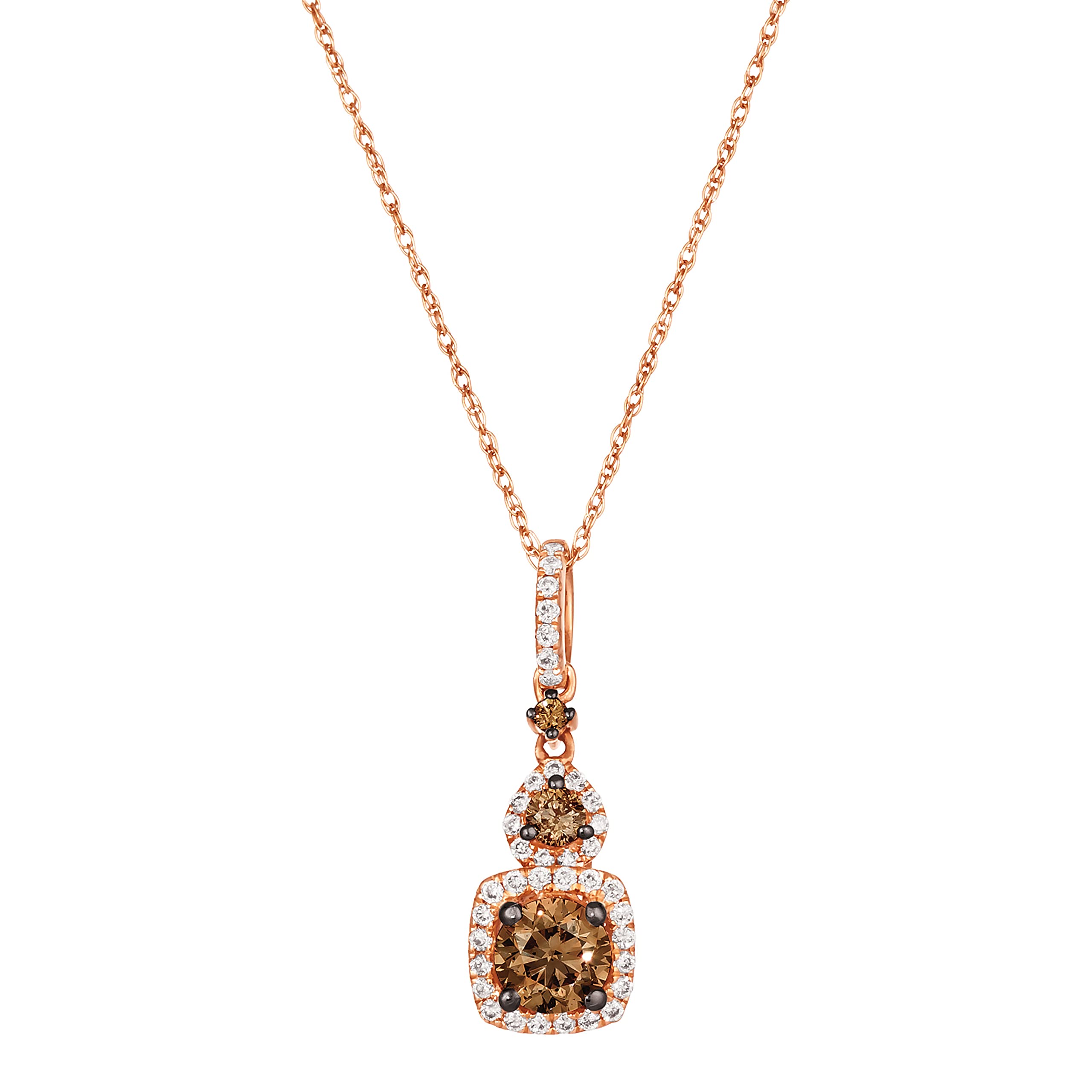 LE VIAN3/4 Carat Diamond Square Pendant Necklace for Women in 14k Rose Gold (Brown/H-I, SI2-SI3, cttw) on 18 Inch Chain with Lobster Claw Clasp by LeVian
