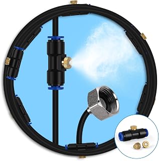 lifeegrn 40FT Outdoor Misting Cooling System for Patio: 10 Brass Nozzles, 3/4" Brass Adapter, Pre-Assembled Mister for Garden, Trampoline, Greenhouse