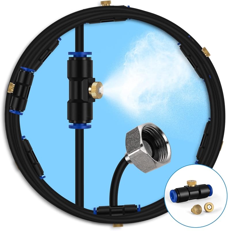 Misting Cooling System, Outdoor Misting System for Patio, 40 FT Misting Line+10 Mist Nozzles+3/4" Brass Adapter,Outdoor Mister System for Patio Garden Trampoline Greenhouse